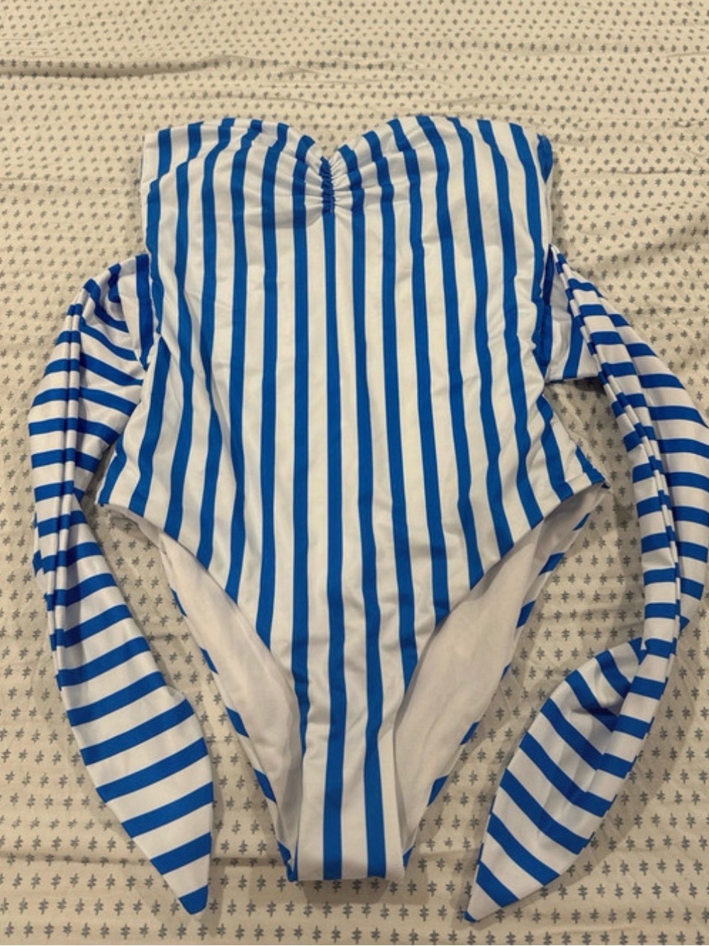 Blue & White Strapless One-Piece Swimsuit